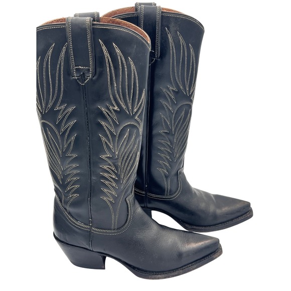 Steve Madden Women's Black Leather Cowboy Western Boots Embroidered Size 6 Rodeo - Picture 1 of 13